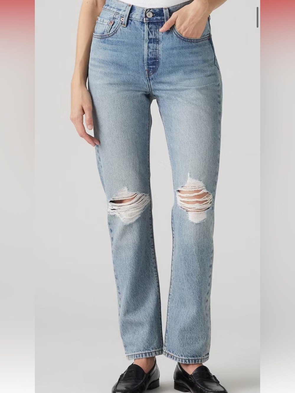 Levi's 501 Original Light Blue Distressed Straight Jeans - Picture 15 of 15